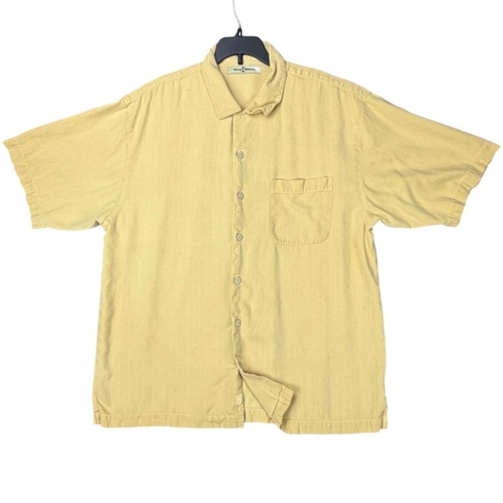 Tommy Bahama Men's Size‎ Large Silk Yellow Shirt Button Up Short Sleeve Hawaiian